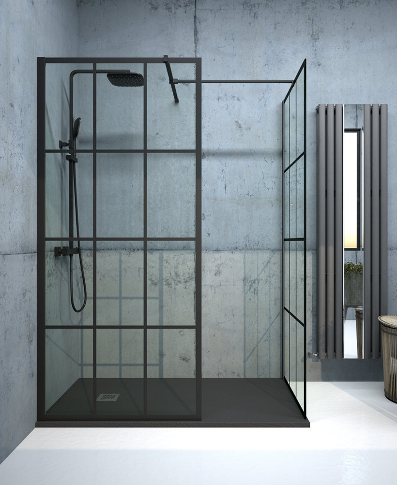 Aspect black trellis wetroom panel 1400