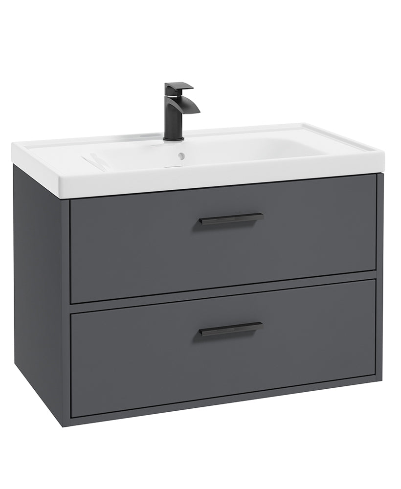 Finland Midnight Grey Matt 80cm Wall Hung Vanity Unit - Matt Black Handle