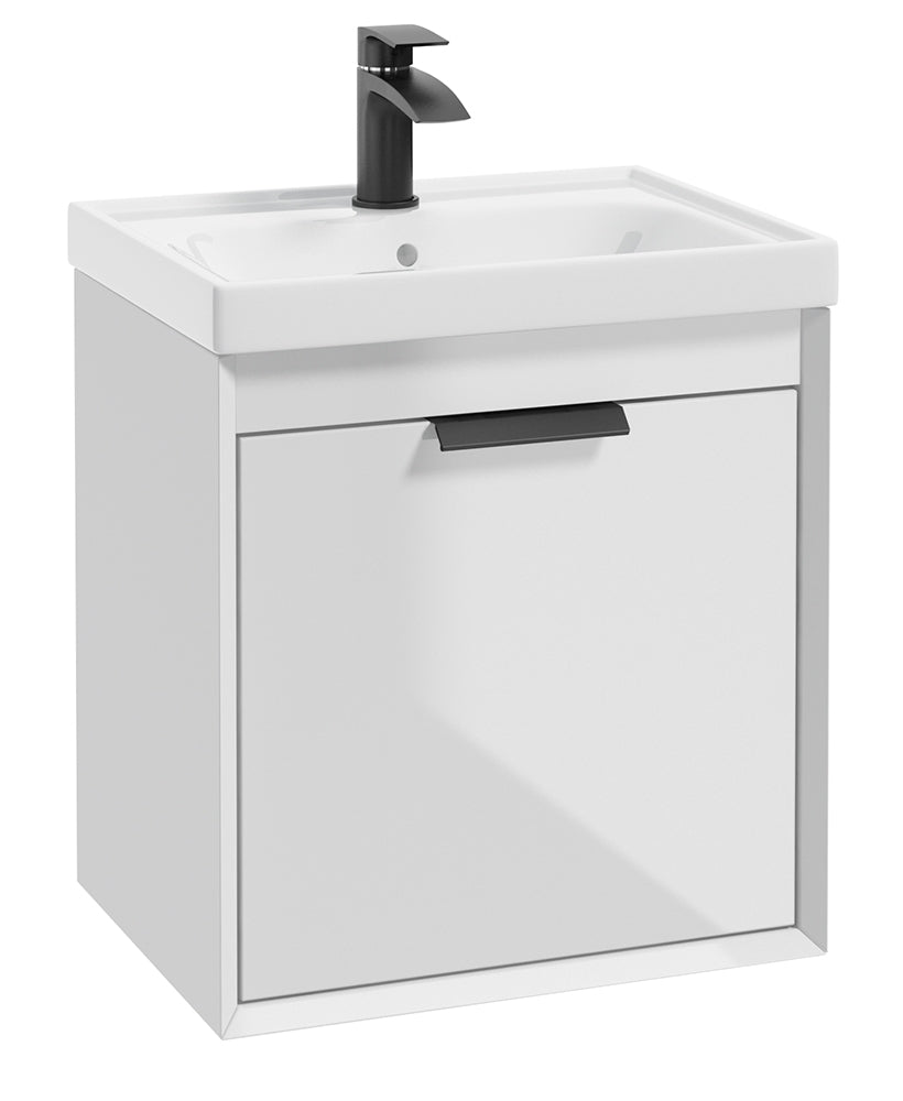 Fjord Gloss White 50cm Wall Hung Vanity Unit-Matt Black Handle