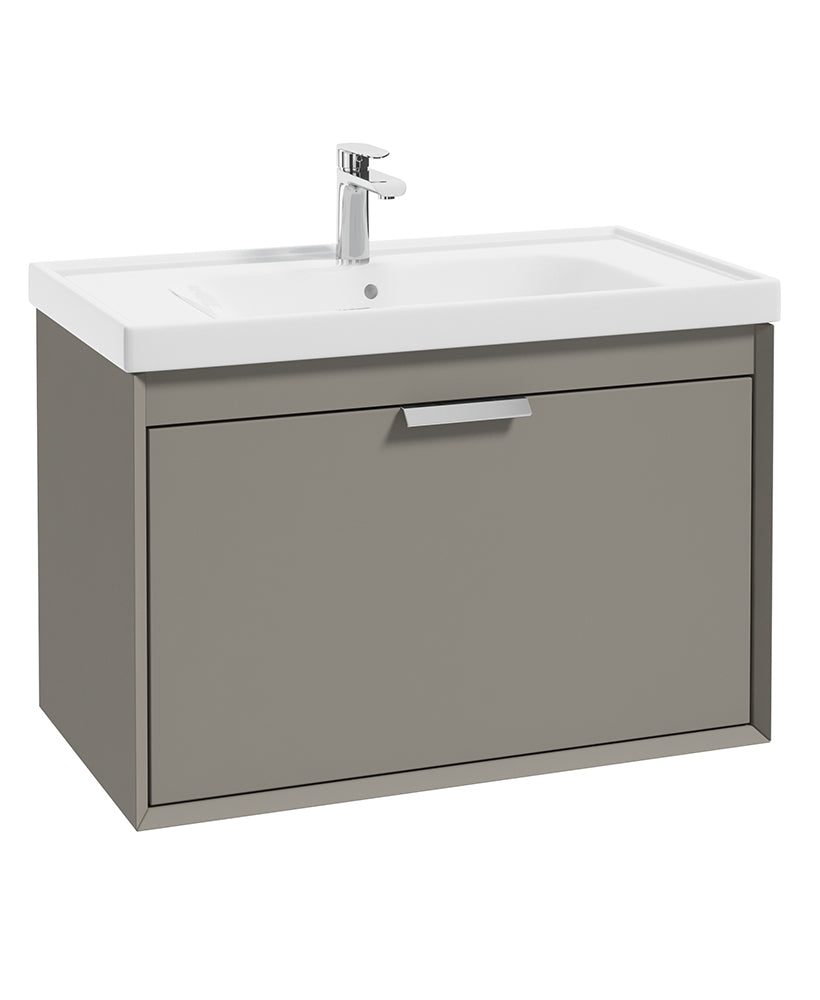 Fjord Khaki Matt 80cm Wall Hung Vanity Unit-Brushed Chrome Handle