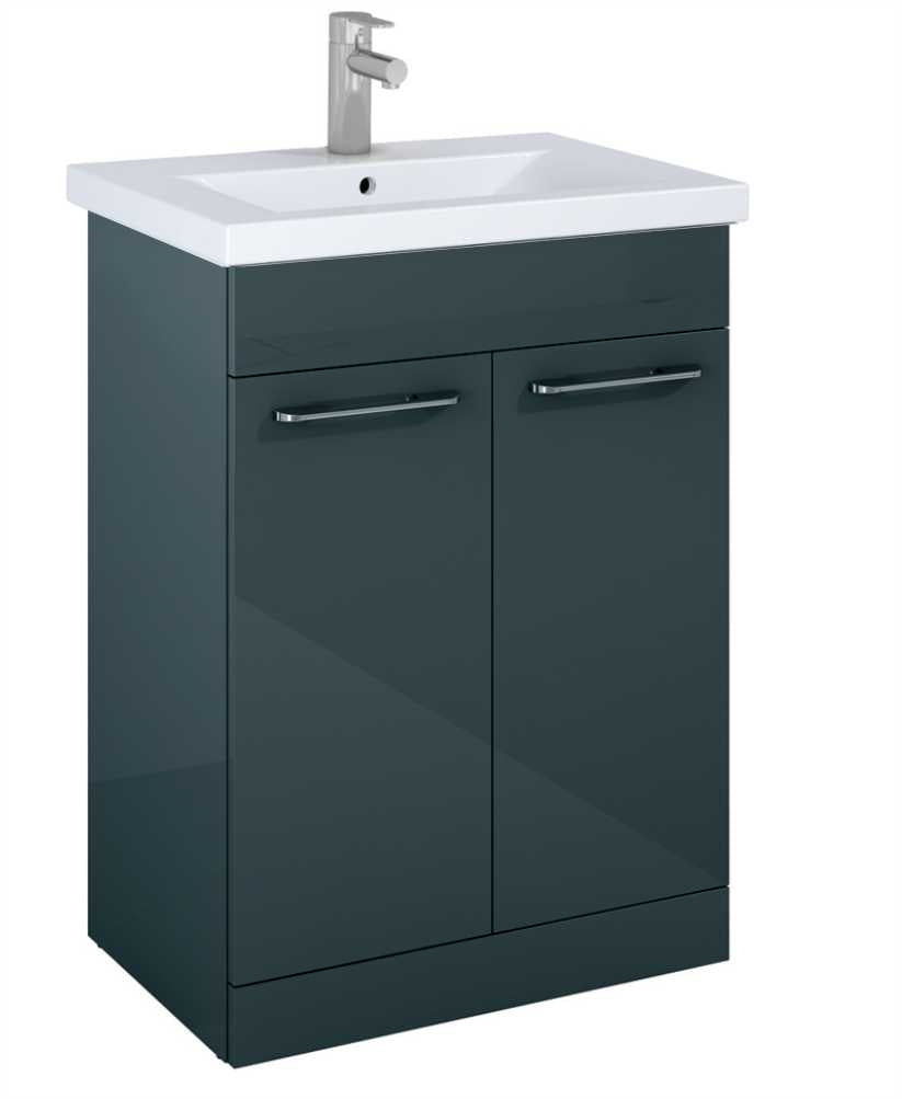 Otto Plus Gloss Grey 60cm Floor Standing 2 Door Vanity Unit -D39cm