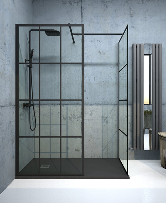 Aspect black trellis wetroom panel 1400