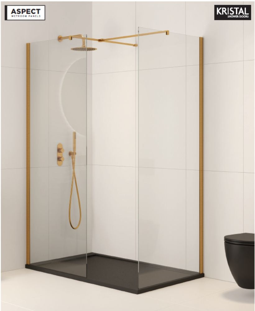 Aspect 1400mm Wetroom Panel - Brushed Gold