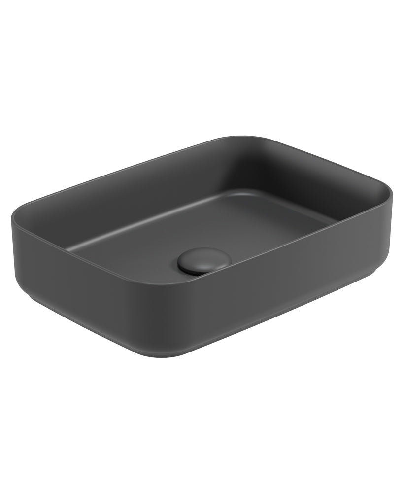 Avanti Square 50cm Vessel Basin with Ceramic Click Clack Waste - Charcoal Grey