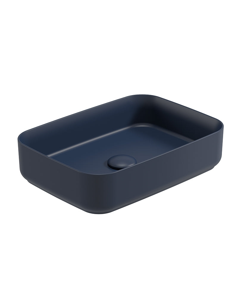 Avanti Square 50cm Vessel Basin with Ceramic Click Clack Waste - Parisian Blue