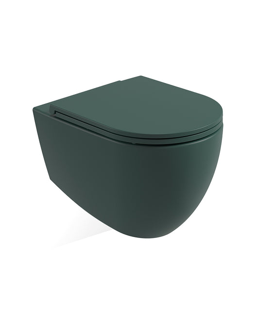 Avanti Wall Hung Rimless WC & Seat - Forest Green