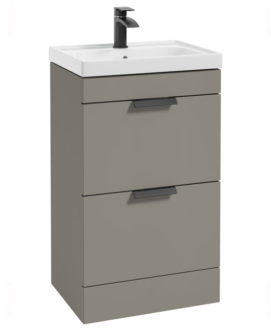 Stockholm Khaki Matt 50cm 2 Drawer Floor Standing Vanity Unit - Matt Black Handle