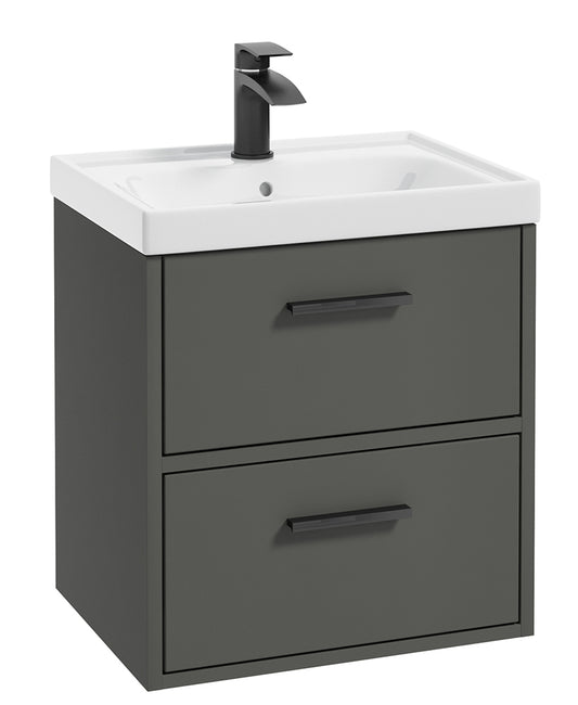 Finland Dolphin Grey Matt 50cm Wall Hung Vanity Unit - Matt Black Handle