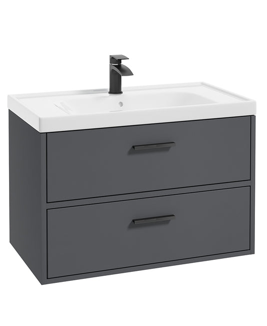 Finland Midnight Grey Matt 80cm Wall Hung Vanity Unit - Matt Black Handle