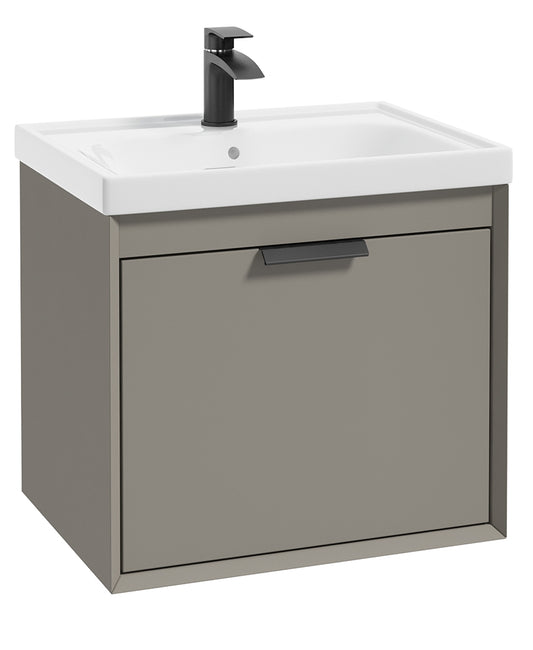 Fjord Khaki Matt  60cm Wall Hung Vanity Unit-Matt Black Handle
