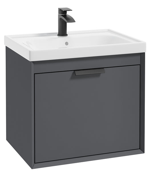 Fjord Midnight Grey Matt  60cm Wall Hung Vanity Unit-Matt Black Handle