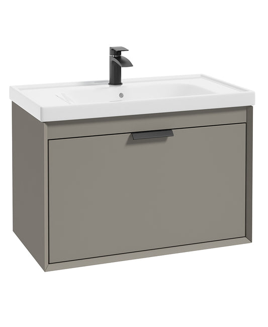 Fjord Khaki Matt  80cm Wall Hung Vanity Unit-Matt Black Handle