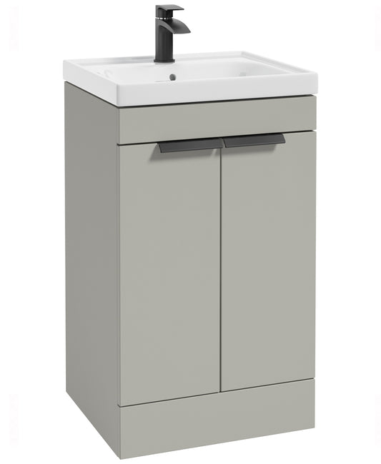 Stockholm Arctic Grey Matt 50cm 2 Door Floor Standing Vanity Unit - Matt Black Handle