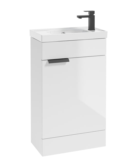 Stockholm 50cm Floor Standing Cloakroom Unit Black Handle Gloss White