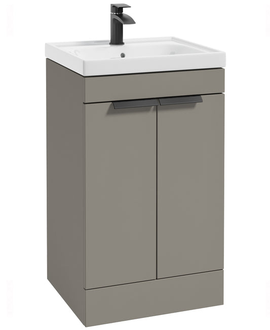Stockholm Khaki Matt 50cm 2 Door Floor Standing Vanity Unit - Matt Black Handle