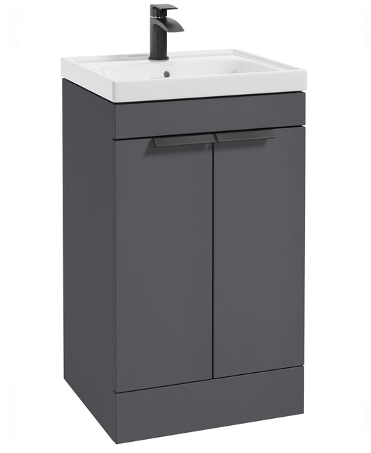 Stockholm Midnight Grey Matt 50cm 2 Door Floor Standing Vanity Unit - Matt Black Handle