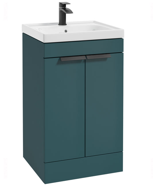 Stockholm Ocean Blue Matt 50cm 2 Door Floor Standing Vanity Unit - Matt Black Handle