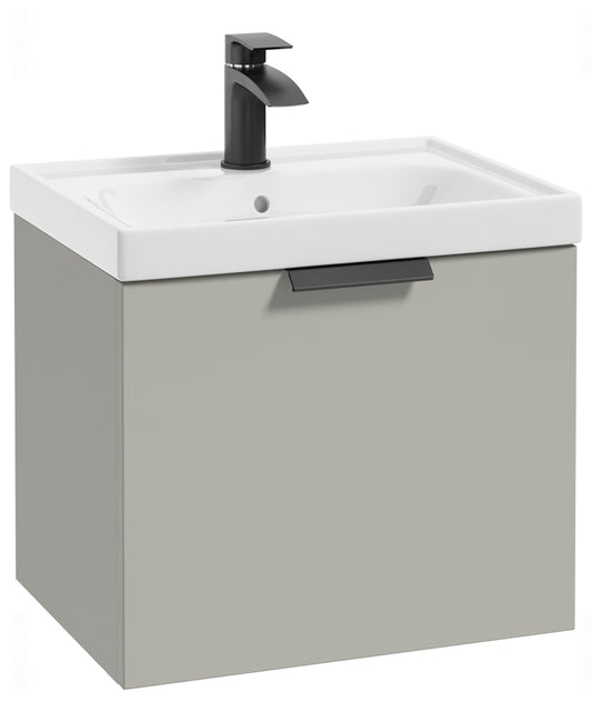 Stockholm Arctic Grey Matt 50cm Wall Hung Vanity Unit - Matt Black Handle
