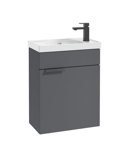Stockholm 50cm Wall Hung Cloakroom Unit Black Handle Matt Midnight Grey