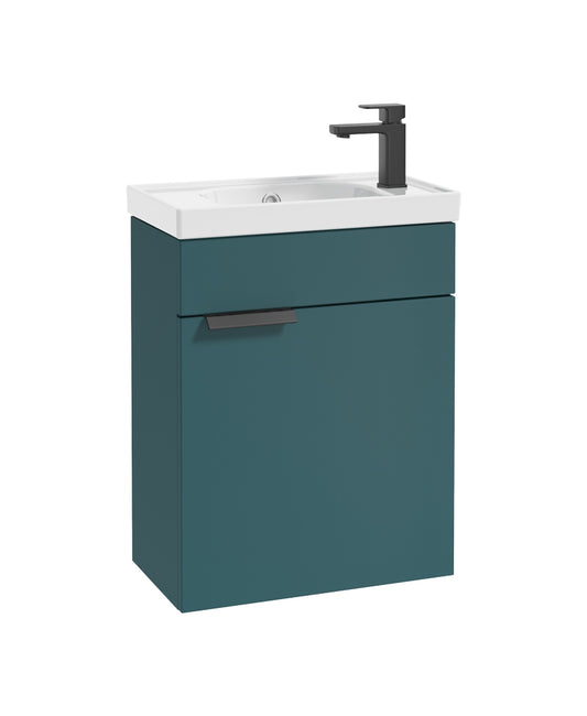 Stockholm 50cm Wall Hung Cloakroom Unit Black Handle Matt Ocean Blue