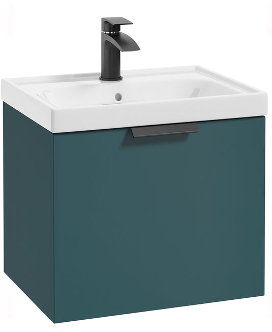 Stockholm Ocean Blue Matt 50cm Wall Hung Vanity Unit - Matt Black Handle