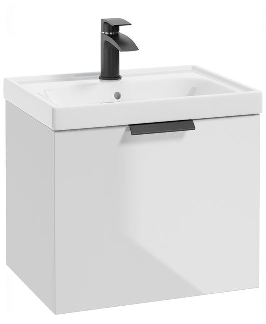 Stockholm Gloss White 50cm Wall Hung Vanity Unit - Matt Black Handle