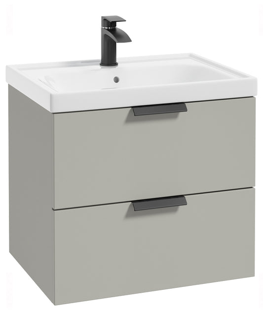 Stockholm Arctic Grey Matt 60cm Wall Hung Vanity Unit - Matt Black Handle