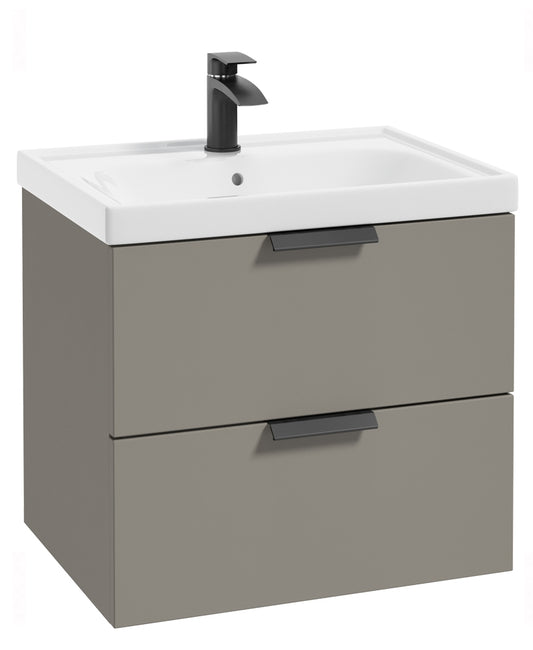 Stockholm Khaki Matt 60cm Wall Hung Vanity Unit - Matt Black Handle