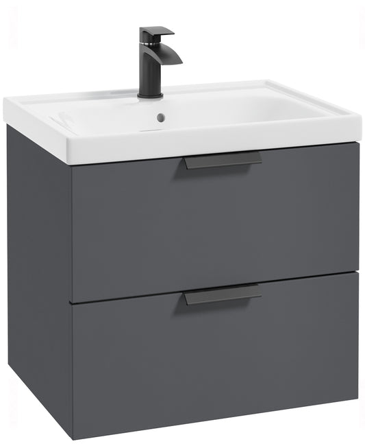 Stockholm Midnight Grey Matt 60cm Wall Hung Vanity Unit - Matt Black Handle