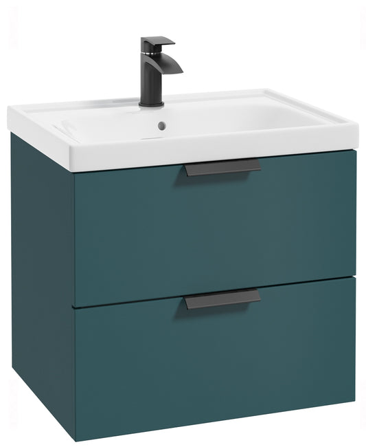 Stockholm Ocean Blue Matt 60cm Wall Hung Vanity Unit - Matt Black Handle