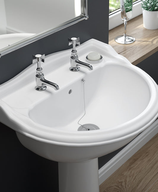 Cambridge 50cm 2TH Basin & Full Pedestal