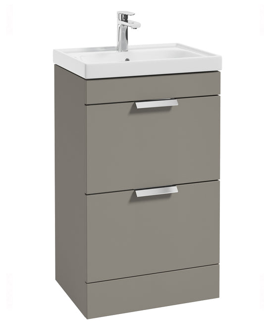 Stockholm Khaki Matt 50cm 2 Drawer Floor Standing Vanity Unit - Brushed Chrome Handle
