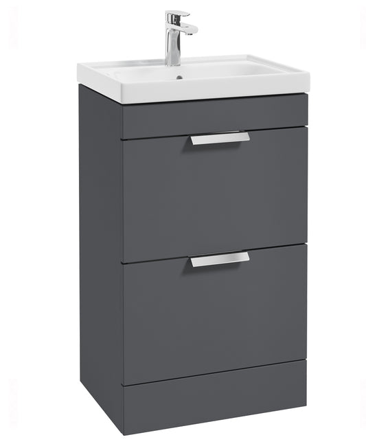 Stockholm Midnight Grey Matt 50cm 2 Drawer Floor Standing Vanity Unit - Brushed Chrome Handle