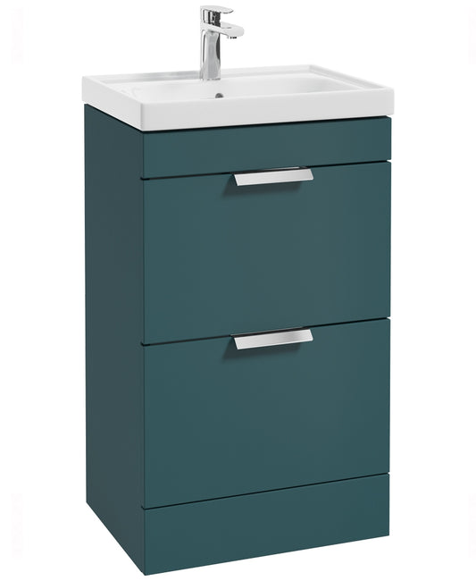 Stockholm Ocean Blue Matt 50cm 2 Drawer Floor Standing Vanity Unit - Brushed Chrome Handle
