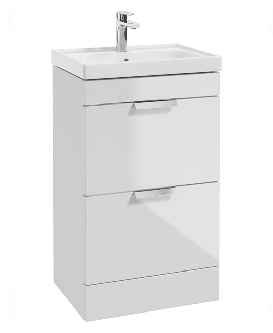 Stockholm Gloss White 50cm 2 Drawer Floor Standing Vanity Unit - Brushed Chrome Handle