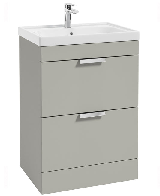 Stockholm Arctic Grey Matt 60cm 2 Drawer Floor Standing Vanity Unit - Brushed Chrome Handle