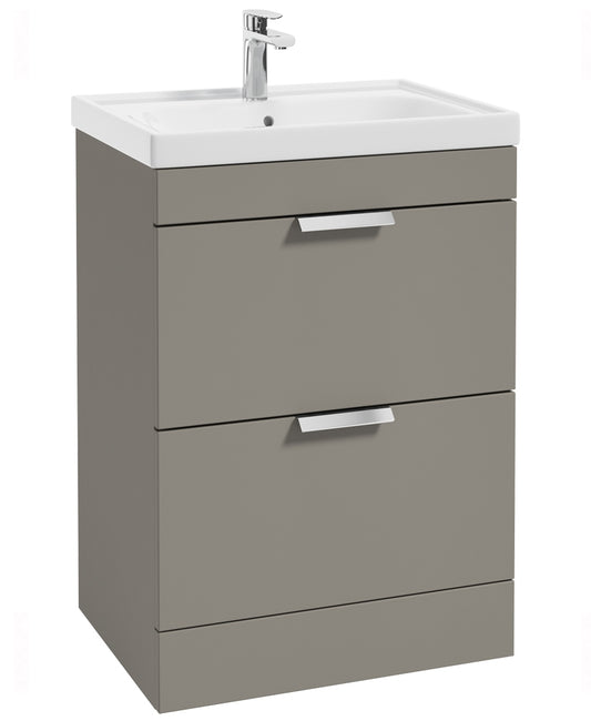 Stockholm Khaki Matt 60cm 2 Drawer Floor Standing Vanity Unit - Brushed Chrome Handle