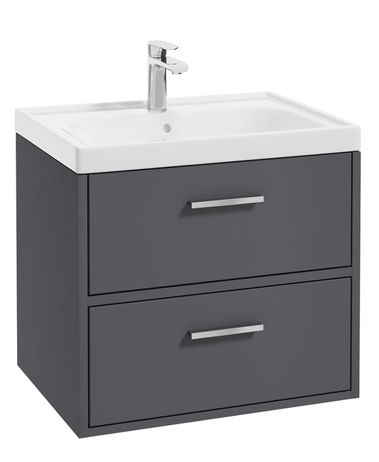 Finland Midnight Grey Matt 60cm Wall Hung Vanity Unit - Brushed Chrome Handle