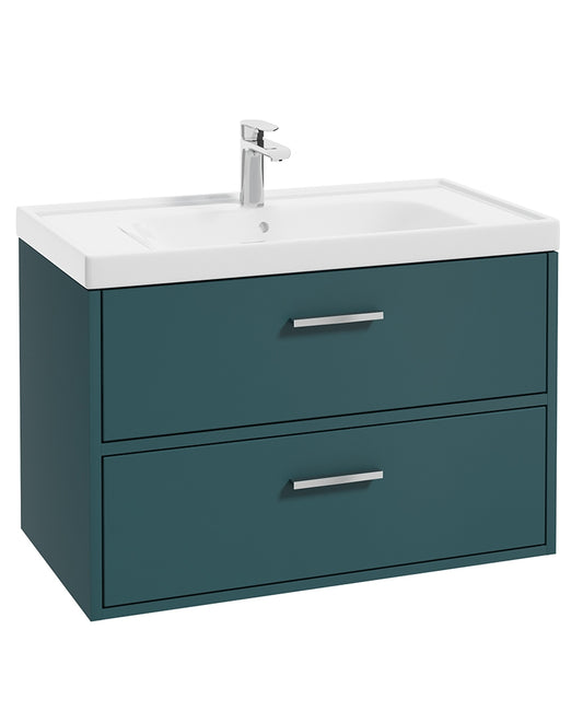 Finland Ocean Blue Matt 80cm Wall Hung Vanity Unit - Brushed Chrome Handle