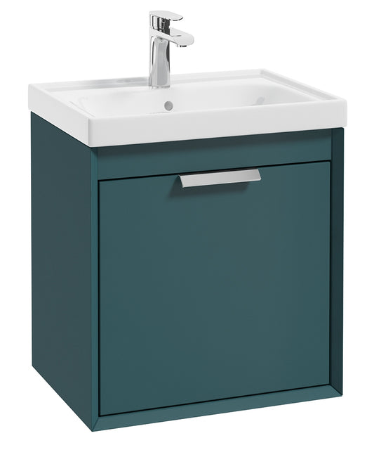 Fjord Ocean Blue Matt 50cm Wall Hung Vanity Unit-Brushed Chrome Handle