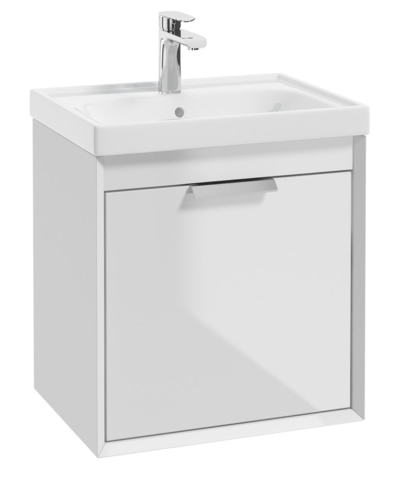 Fjord Gloss White 50cm Wall Hung Vanity Unit-Brushed Chrome Handle