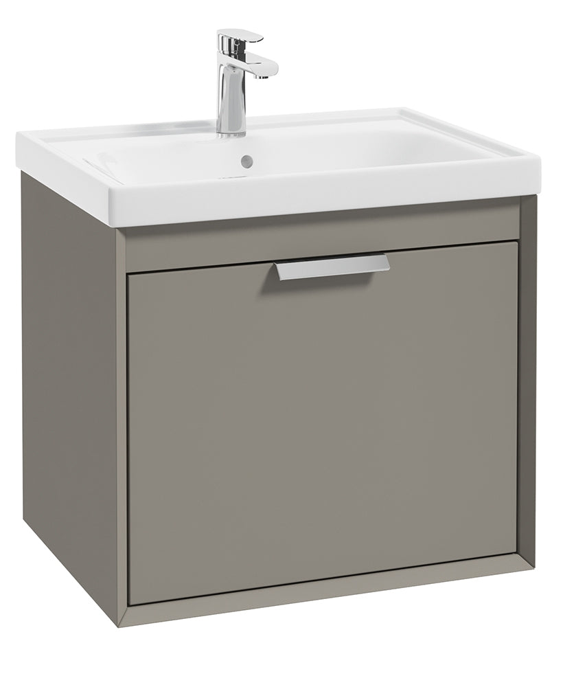 Fjord Khaki Matt  60cm Wall Hung Vanity Unit-Brushed Chrome Handle