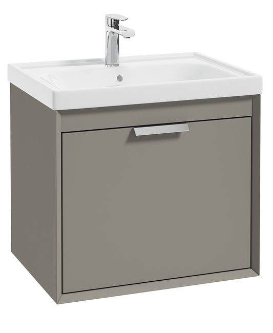 Fjord Khaki Matt  60cm Wall Hung Vanity Unit-Brushed Chrome Handle