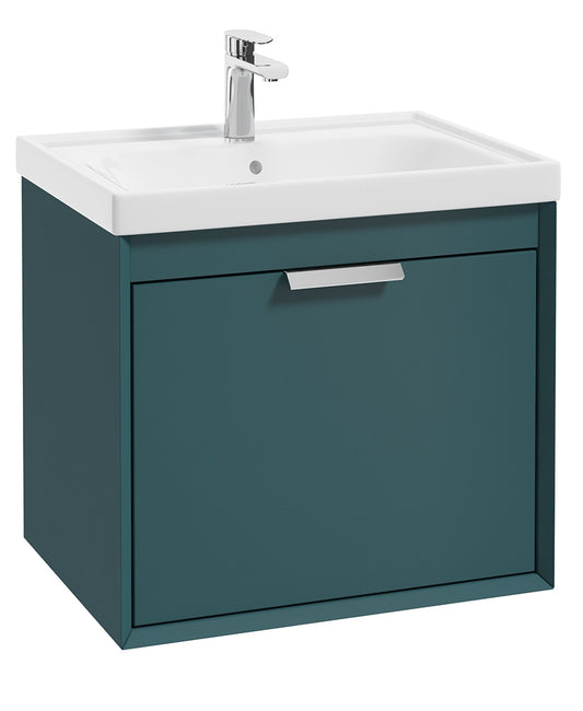 Fjord Ocean Blue Matt  60cm Wall Hung Vanity Unit-Brushed Chrome Handle