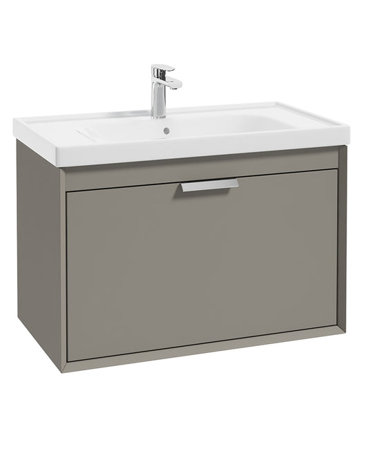 Fjord Midnight Grey Matt  80cm Wall Hung Vanity Unit-Brushed Chrome Handle