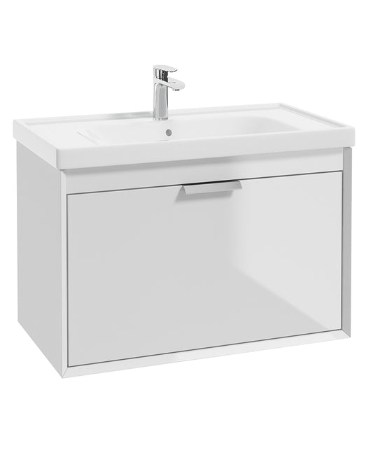Fjord Gloss White  80cm Wall Hung Vanity Unit-Brushed Chrome Handle