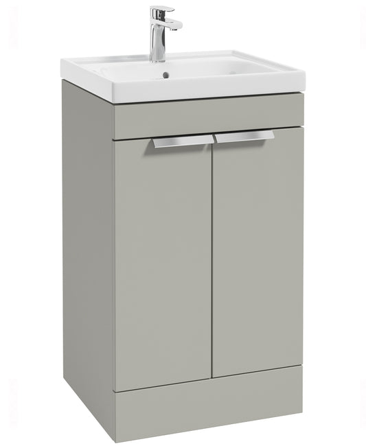 Stockholm Arctic Grey Matt 50cm 2 Door Floor Standing Vanity Unit - Brushed Chrome Handle