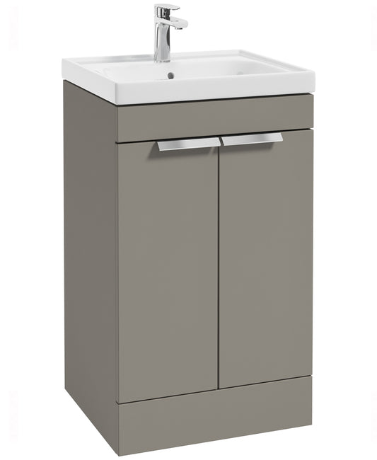 Stockholm Khaki Matt 50cm 2 Door Floor Standing Vanity Unit - Brushed Chrome Handle