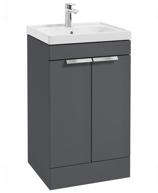 Stockholm Midnight Grey Matt 50cm 2 Door Floor Standing Vanity Unit - Brushed Chrome Handle