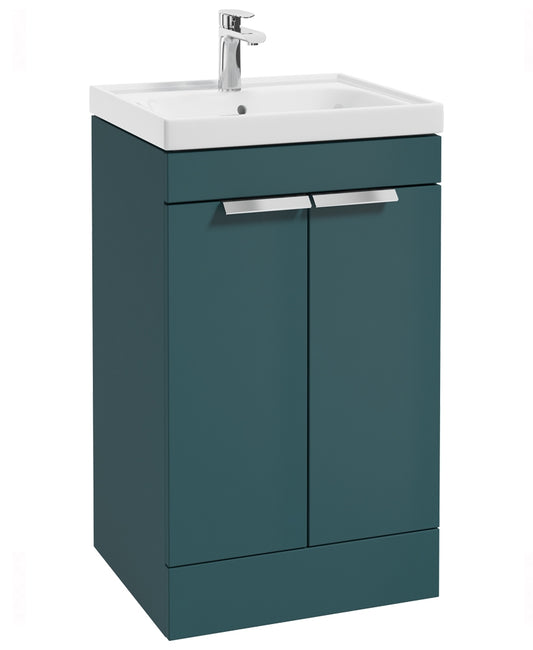 Stockholm Ocean Blue Matt 50cm 2 Door Floor Standing Vanity Unit - Brushed Chrome Handle